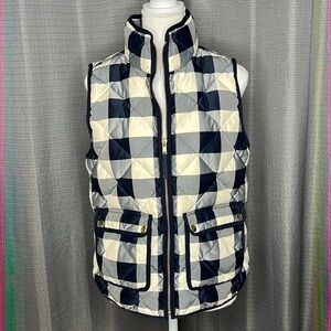 J. CREW SMALL BLUE AND CREAM PLAID DOWN PUFFER VEST